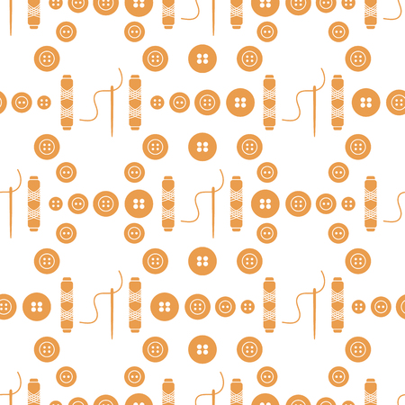 Seamless pattern with needles, buttons, threads. Sewing and needlework background. Template for design, fabric, print.のイラスト素材