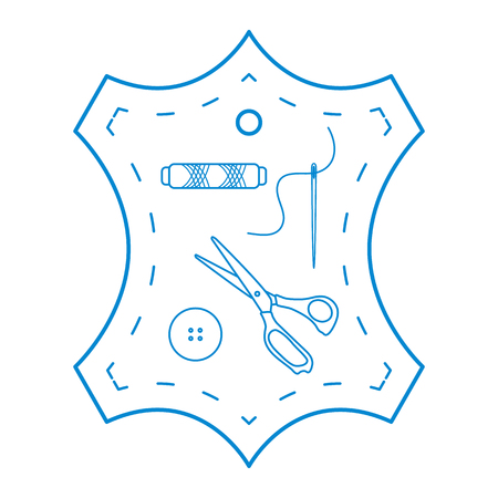 Vector illustration with tools and accessories for sewing. Button, thread, scissors, needle. Template for design, fabric, print.のイラスト素材