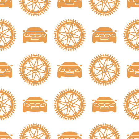 Seamless pattern with cars and wheels. Automotive background. Transport backdrop.のイラスト素材