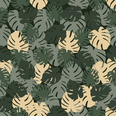 Seamless pattern with monstera leaves. Tropical background. Design for banner, poster, textile, print.のイラスト素材