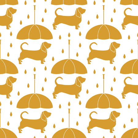 Seamless pattern with rain and dog under an umbrella. Friendship. Animal protection.のイラスト素材