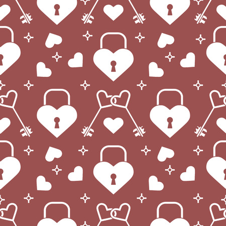Seamless pattern with hearts, lock, keys in heart shape. Greeting card happy Valentine's Day. Romantic background. Design for banner, poster or print.のイラスト素材