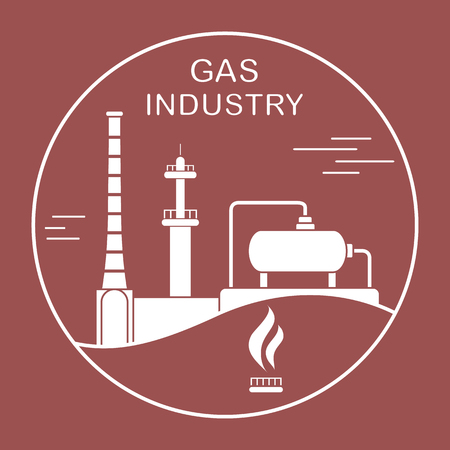 Vector illustration with equipment for gas production. Gas industry. Extraction, processing, storage.のイラスト素材
