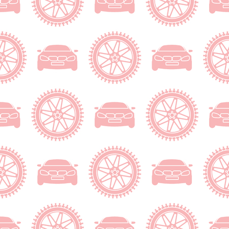 Seamless pattern with cars and wheels. Automotive background. Transport backdrop.のイラスト素材