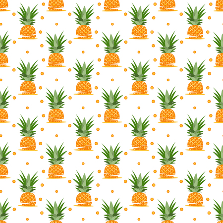 Vector seamless pattern with pineapples, pineapple slices. Tropical fruit. Summer background.のイラスト素材