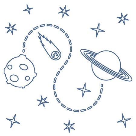 Vector illustration with planets, meteorite, stars. Space exploration. Astronomy. Science background. Design for astronomy apps, websites, print.のイラスト素材