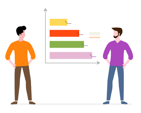 Vector illustration with men having business meeting. People discuss and make decisions background. Presentation, partnership. Brainstorming concept. Design for banner, poster or print.のイラスト素材