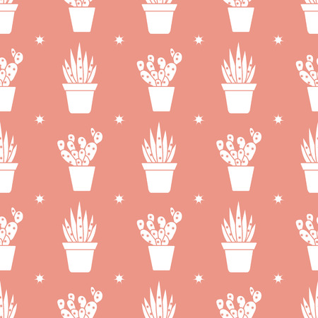 Vector seamless pattern with cactus and succulents. Trendy background. Tropical plants.のイラスト素材
