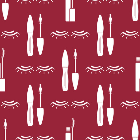 Vector seamless pattern with eyelashes, mascara. Decorative cosmetics, makeup background. Glamour fashion vogue style. Design for banner, poster or print.のイラスト素材