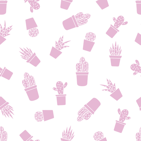 Vector seamless pattern with cactus and succulents. Trendy background. Tropical plants.のイラスト素材