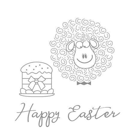 Vector illustration with Easter cake, eggs, lamb. Greeting card Happy Easter. Festive background. Design for banner, poster or print.のイラスト素材