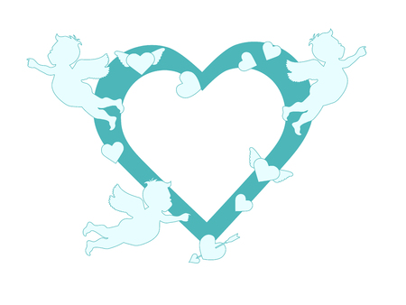 Vector illustration with  cupids, hearts, arrow. Happy Valentine's Day, birthday, wedding romantic background. Design for party card, banner, poster or print.のイラスト素材