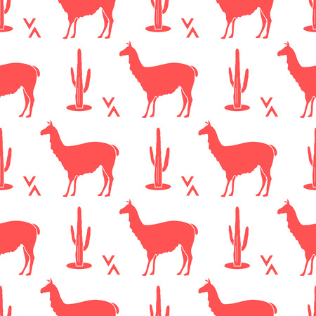 Seamless pattern with llama and cactus. Animal background. Design for card, announcement, advertisement, banner or print.のイラスト素材
