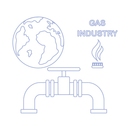 Vector illustration with equipment for gas production and earth. Gas industry. Burner gas stove, globe, gas pipe.のイラスト素材