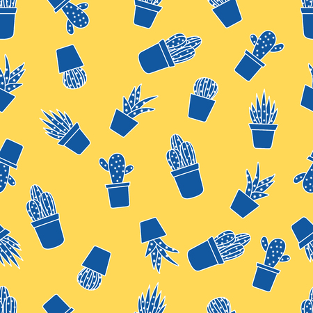 Vector seamless pattern with cactus and succulents. Trendy background. Tropical plants.のイラスト素材