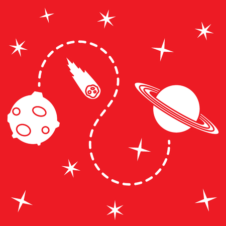 Vector illustration with planets, meteorite, stars. Space exploration. Astronomy. Science background. Design for astronomy apps, websites, print.のイラスト素材