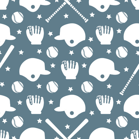 Vector seamless pattern with baseball bats, ball, helmet, baseball glove. Sports background. Design for banner, poster or print.のイラスト素材