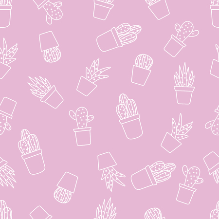 Vector seamless pattern with cactus and succulents. Trendy background. Tropical plants.のイラスト素材