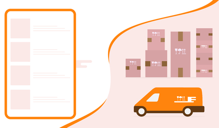 Vector illustration with order goods online. Warehouse, delivery. Cargo Delivery. Online store.  Shopping.のイラスト素材