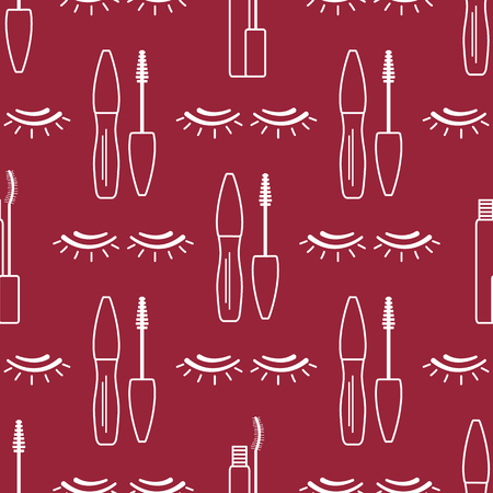 Vector seamless pattern with eyelashes, mascara. Decorative cosmetics, makeup background. Glamour fashion vogue style. Design for banner, poster or print.のイラスト素材