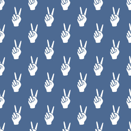 Seamless vector pattern with victory gesture. Two fingers raised up. Gesturing of peace and success. Design for textile, banner, poster or print.のイラスト素材