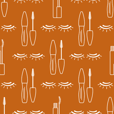 Vector seamless pattern with eyelashes, mascara. Decorative cosmetics, makeup background. Glamour fashion vogue style. Design for banner, poster or print.のイラスト素材