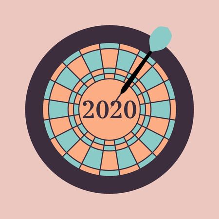 Vector illustration. 2020 target in the middle, dart hit the target. New year background. Design for web page, presentation, print.のイラスト素材