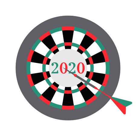 Vector illustration. 2020 target in the middle, dart hit the target. New year background. Design for web page, presentation, print.のイラスト素材