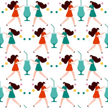 Festive seamless pattern. Vector illustration with man, cocktail in glass. Party concept. Happy New Year 2020, birthday. Design for fabric, print, wrapping paper.のイラスト素材