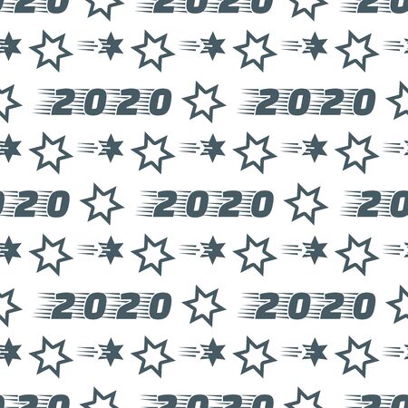 Happy New Year 2020, Merry Christmas seamless pattern. Vector illustration with stars and numbers 2020. Festive background. Design for packaging paper, fabric, print.のイラスト素材