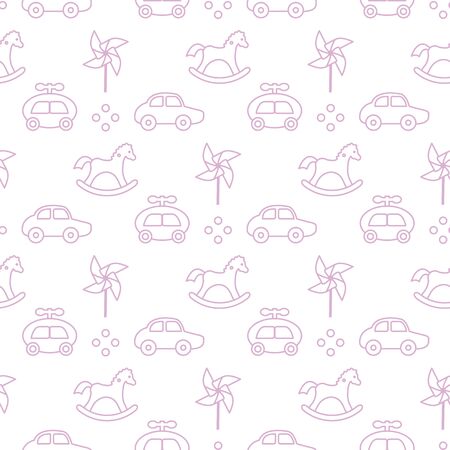 Vector seamless pattern with kids toys. Pinwheel, rocking horse, cars. Children background. Design for wrapping, fabric, print.のイラスト素材