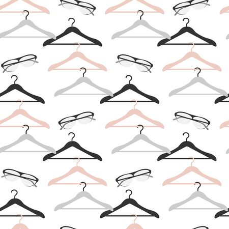 Vector seamless pattern with clothes hangers. Dry cleaning and laundry service. Black friday, big sale, discount. Organization of storage in a wardrobe. Design for packaging paper, fabric, print.のイラスト素材