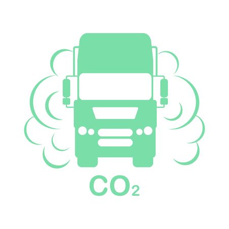 Vector illustration with car, emits smog exhaust. Environmental pollution concept. CO2 emissions cloud carbon dioxide. Smoke pollutant, damage, contamination, combustion products Ecology Air pollutionのイラスト素材