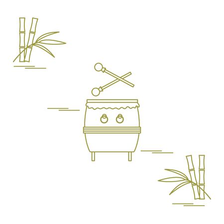Vector illustration with bamboo, drum. Chinese folk percussion instrument. Traditional attributes national holidays of Asia. Culture of Korea, Japan, China. Happy new year 2020. Design for print.のイラスト素材