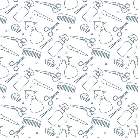 Vector seamless pattern with professional hairdresser tools. Barbershop. Beauty, hairdressing salon. Manicure. Glamour fashion vogue style. Design for textile, wrapping, print.のイラスト素材