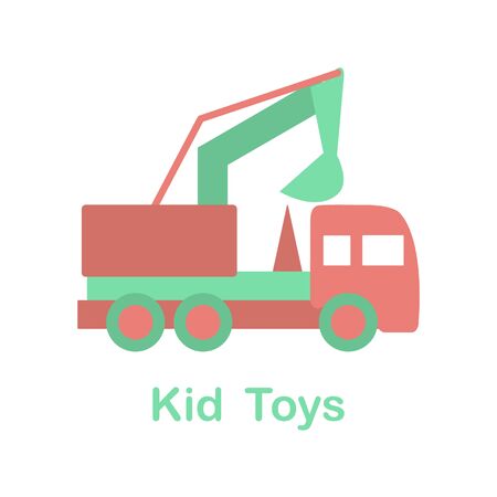 Vector illustration dump truck. Kid toys. Toy construction machinery. Primary school, elementary grade, kindergarten. Happy childhood activity. Design for game, website, textile, print.のイラスト素材