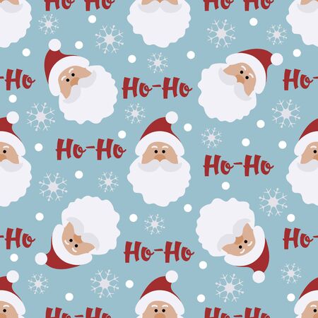 Happy new year 2020, Merry Christmas. Vector seamless pattern with Santa Claus, snowflakes. Festive background. Design for textile, wrapping, print.のイラスト素材