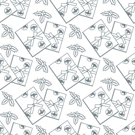 Happy new year 2020, Merry Christmas. Vector seamless pattern with gifts, mistletoe. Festive background. Design for textile, wrapping, print.のイラスト素材