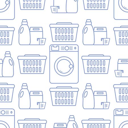 Vector seamless pattern Washing machine, laundry basket, washing powder, liquid. Washing clothes concept. Domestic household chores, laundromat tasks Laundry service Design for wrapping, fabric, printのイラスト素材