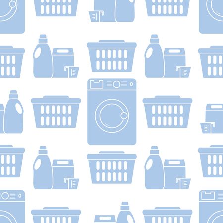 Vector seamless pattern Washing machine, laundry basket, washing powder, liquid. Washing clothes concept. Domestic household chores, laundromat tasks Laundry service Design for wrapping, fabric, printのイラスト素材
