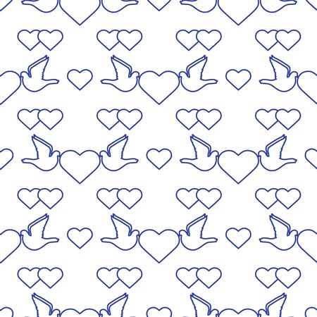 Vector seamless pattern Couple of pigeon with heart. Valentine's day, wedding, Birthday, Mother's day, Father's day Romantic background Flying dove bird Love concept Design for wrapping, fabric, printのイラスト素材