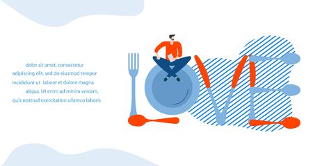 Vector illustration Inscription love from cutlery, people. Valentine's day, wedding, Birthday. Love concept. Romantic background. Design for landing page, websites, printのイラスト素材