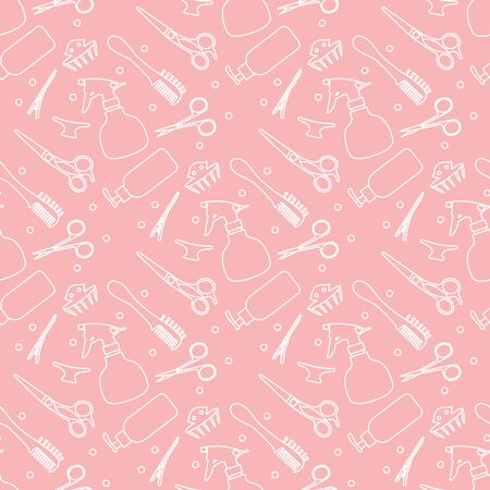 Vector seamless pattern Professional hairdresser tools Barbershop. Beauty, hairdressing salon. Manicure. Scissors, comb, sprayer, hairclip Glamour fashion vogue style Design for poster, banner, printのイラスト素材