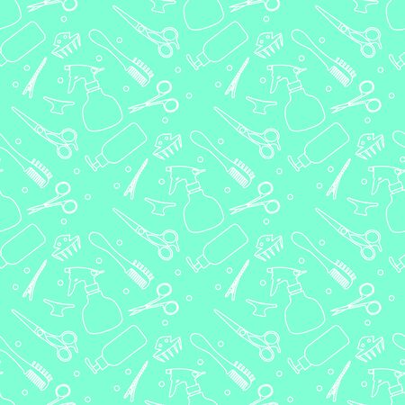 Vector seamless pattern Professional hairdresser tools Barbershop. Beauty, hairdressing salon. Manicure. Scissors, comb, sprayer, hairclip Glamour fashion vogue style Design for poster, banner, printのイラスト素材