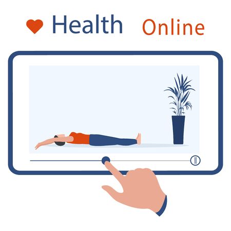 Vector illustration coronavirus COVID-19 Quarantine. Sport and fitness training at home. Stay home Social distancing Online sports activities Active lifestyle Fitness blog, workout app conceptのイラスト素材