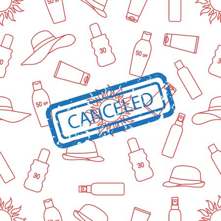 Vector seamless pattern Illustration Quarantine. Holiday and travel cancellation Coronavirus virus...