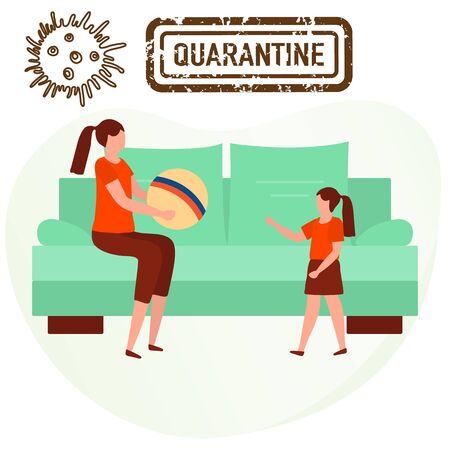 Vector illustration Stay home Parent plays with baby. Coronavirus Quarantine. Pandemic. Social distancing. Separation. virus COVID-19. Health care. Reducing risk of infection prevention measuresのイラスト素材