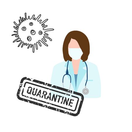 Vector illustration Coronavirus medics Quarantine Doctor wearing medical mask. Social distancing advice virus COVID-19 Pandemic Reducing risk of infection prevention measures Health care conceptのイラスト素材