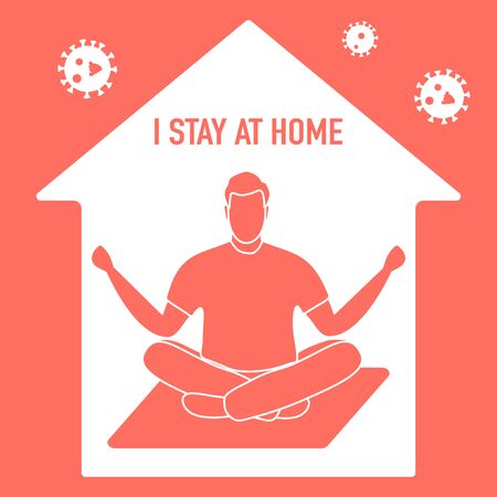 Vector illustration Stay home. coronavirus COVID-19 Quarantine. Sport, fitness training at home. Human is engaged in meditation. Yoga Relaxation Social distancing Sports activities Health careのイラスト素材