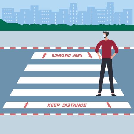 Vector illustration Marking of pedestrian crossings after COVID-19 quarantine, coronavirus pandemic. Keep the distance Social distancing Crosswalk City. Reducing risk of infection, prevention measuresのイラスト素材